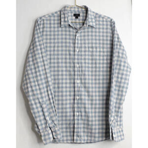 J. Crew Blue Cream Gingham Plaid Cotton Long Sleeve Button Down Shirt - Medium B